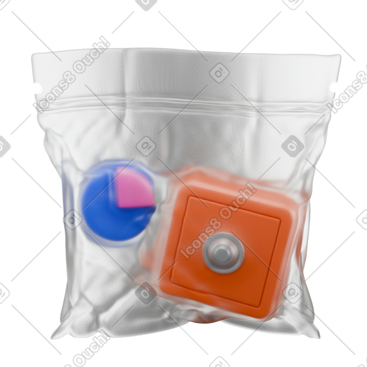 Colorful pie chart with lockbox illustration in a zip bag, risk management clipart image in PNG, SVG, GIF