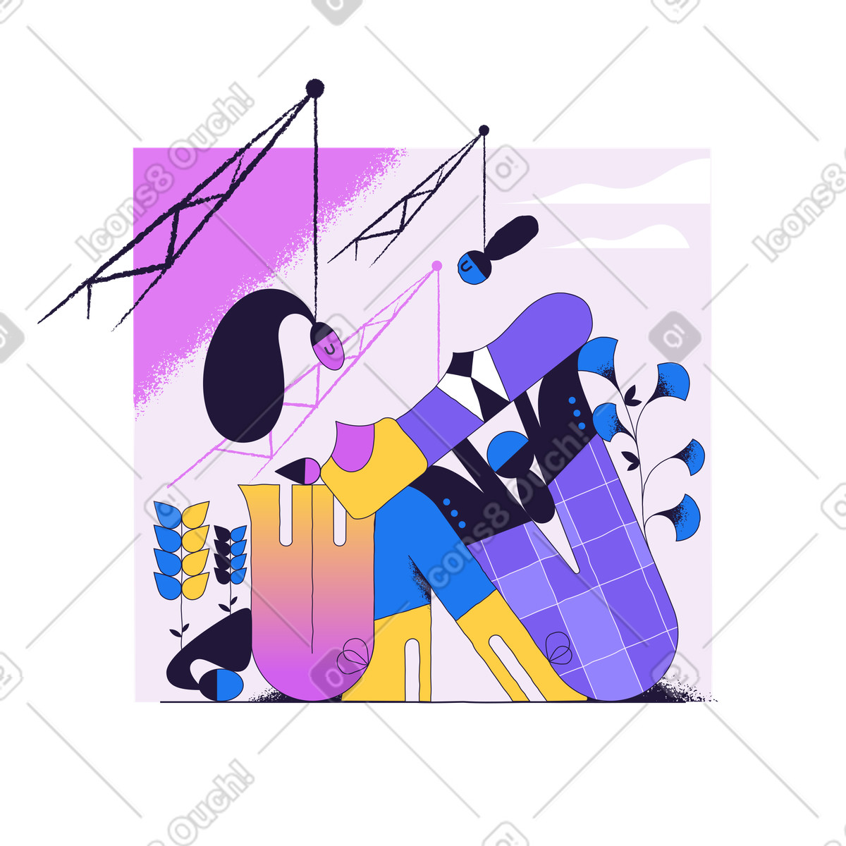 Page under construction illustration featuring a crane clipart image in PNG SVG