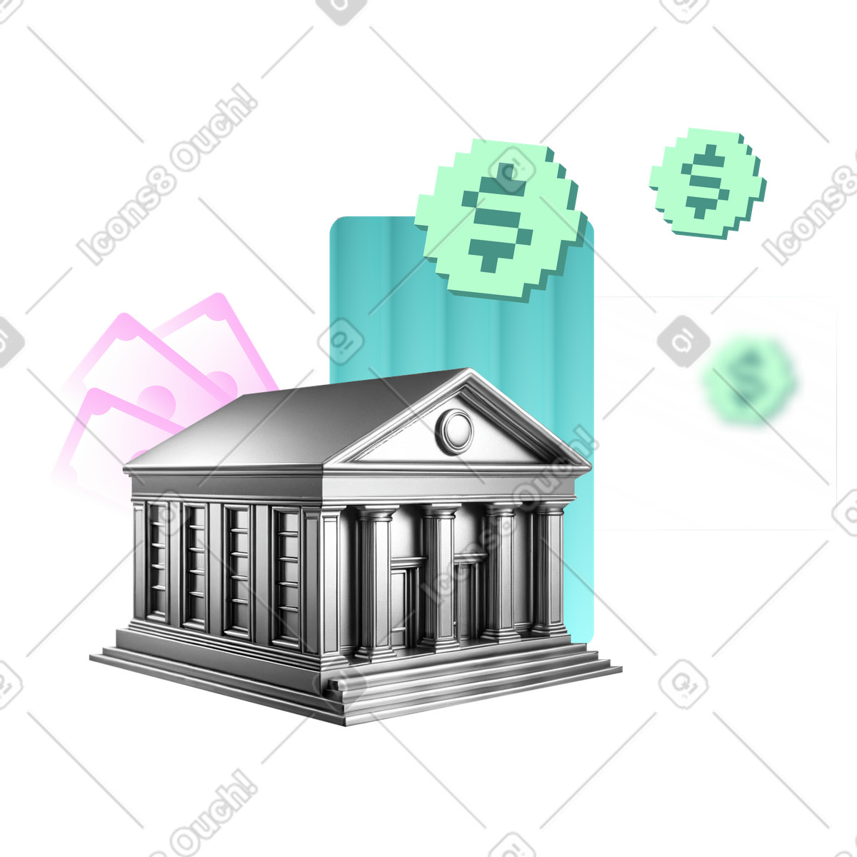 Bank- und finanzmanagement-Illustration im Chromed-Stil als Download in PNG, SVG