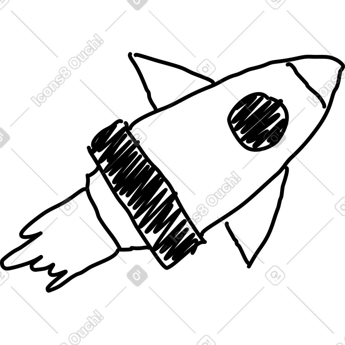 Illustration Rocket spaceship doodle with window and flames blasting backward dans le style Rondy Stickers à télécharger aux formats PNG, SVG