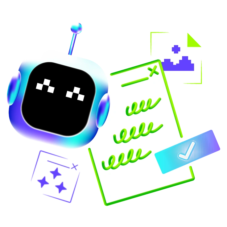 A robot with a checklist and doodles - Pure style illustration