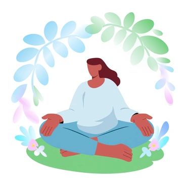 A person sitting cross-legged in a serene park, eyes closed, deeply inhaling fresh air