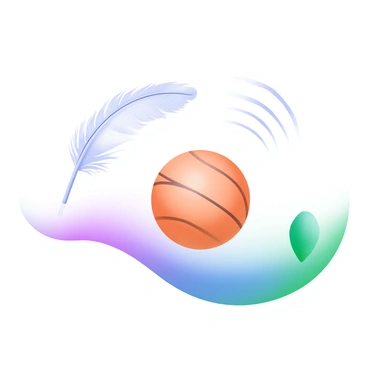 A feather and a basketball dropped simultaneously in slow motion, illustrating air resistance.