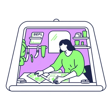 A small boat cabin is filled with various nautical equipment. A person is inside the cabin, maneuvering through the confined area. They are wearing a casual outfit suitable for boating. A navigation chart is spread out on a small table, and a compass is placed beside it. Shelves are lined with ropes and tools, creating a sense of organization amidst the cozy clutter. A small window allows limited light to enter, illuminating the person's focused expression as they carefully adjust a map.