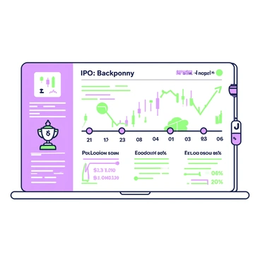 An infographic displayed on a large poster board presents a detailed chronology and impact of a notable IPO. The timeline runs horizontally across the center, marked with key dates and events related to the IPO. Each event is accompanied by a small icon, such as a stock chart symbol for the initial listing and a trophy for significant milestones achieved. 

On the left side of the infographic, there is a section highlighting the background of the company with a brief description enclosed in a box. This includes information on its founding, mission, and growth prior to the IPO. 

To the right of the timeline, there is a section illustrating the market impact, featuring a line graph that shows stock price fluctuations over time. Below this graph, key statistics are presented in bulleted lists, emphasizing the financial implications of the IPO for investors and the broader market.