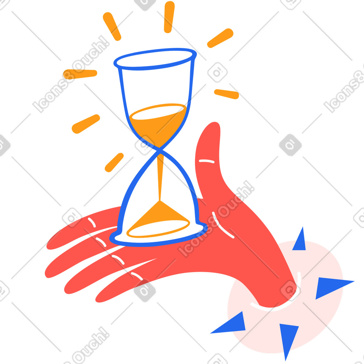 Hand holding hourglass with sand running out illustration in Kingdom style download in PNG, SVG
