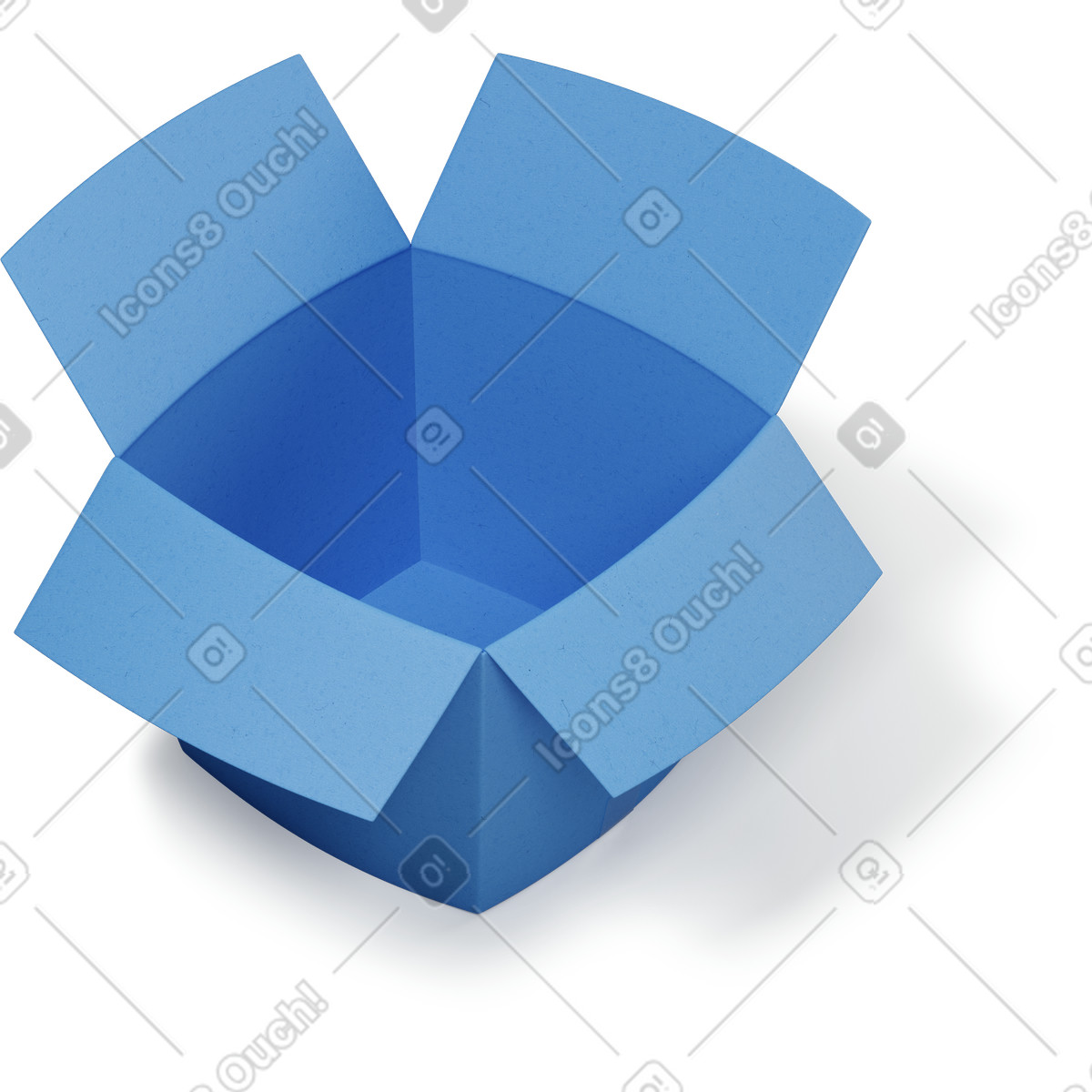 Ilustración Vista superior de la caja abierta azul en estilo 3D Buddy a descargar en PNG y SVG