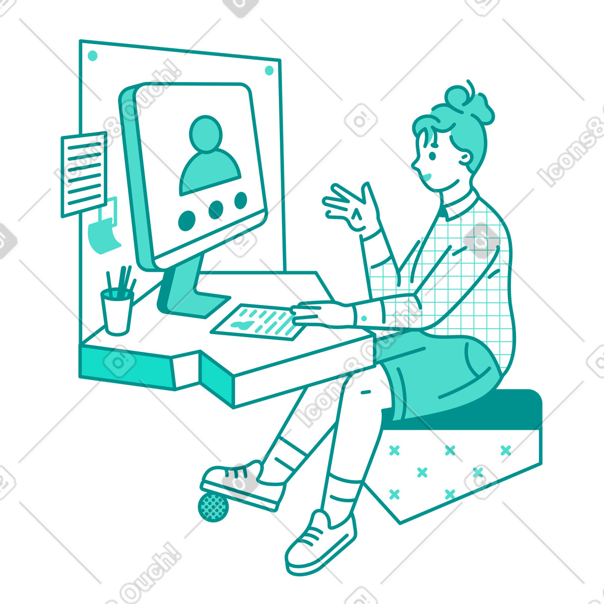 Donna manager che conduce un colloquio online illustrazione in stile Natty scarica in PNG, SVG