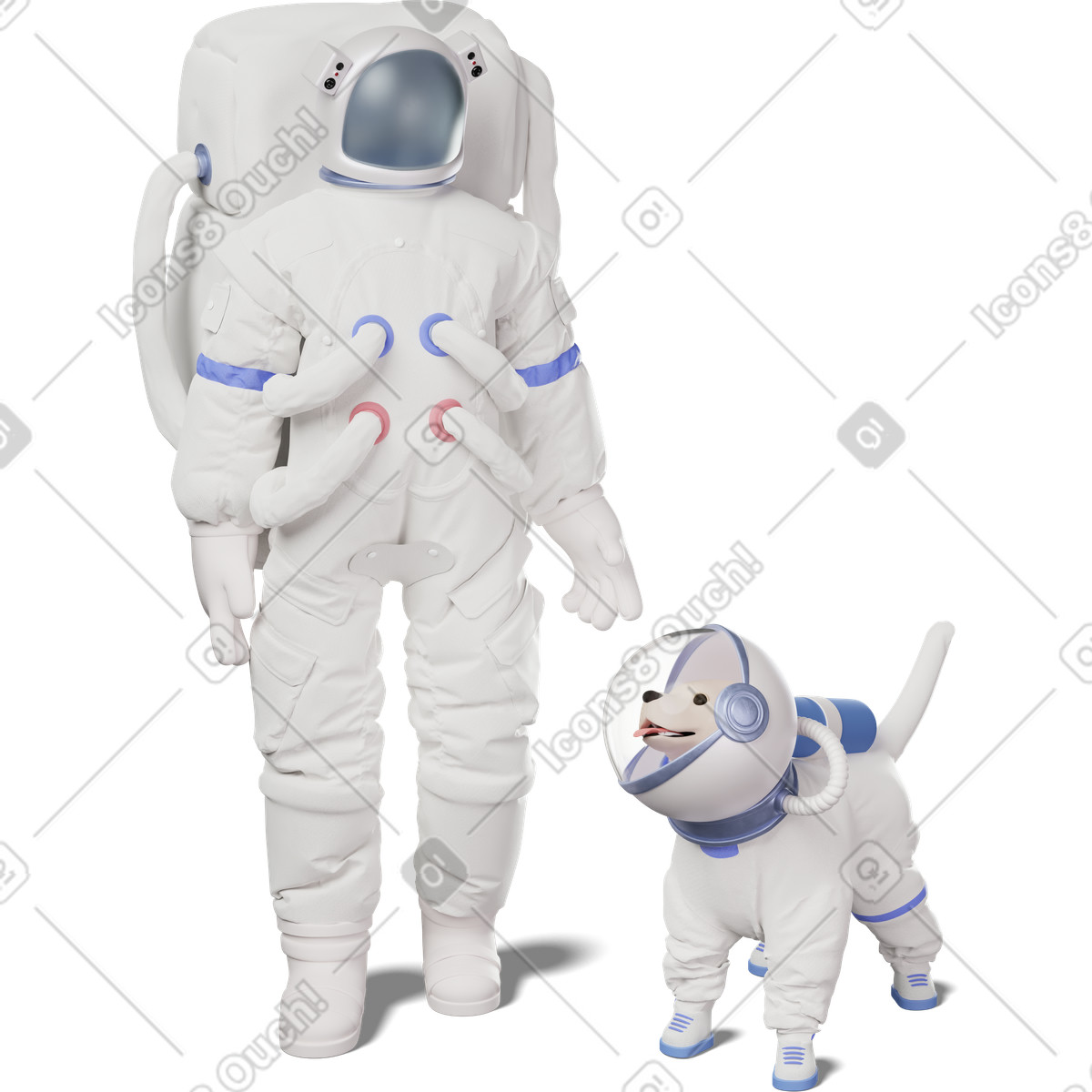 Ilustración Astronaut and dog in space suit looking at each other en estilo 3D Business a descargar en PNG y SVG