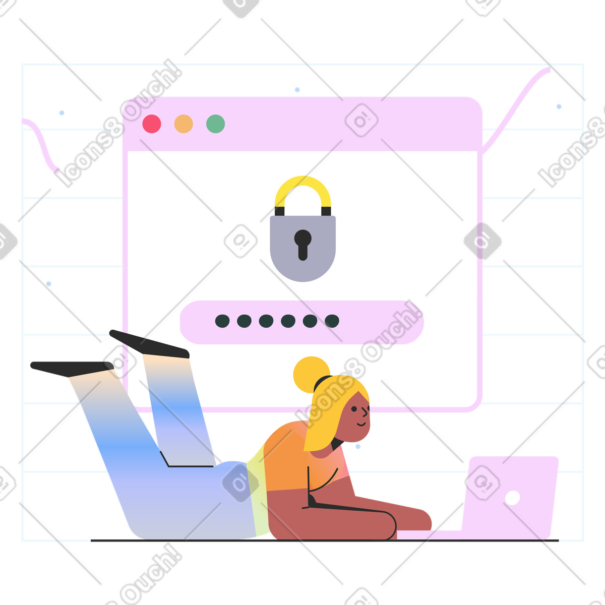 Strong password illustration in Marginalia style download in PNG, SVG