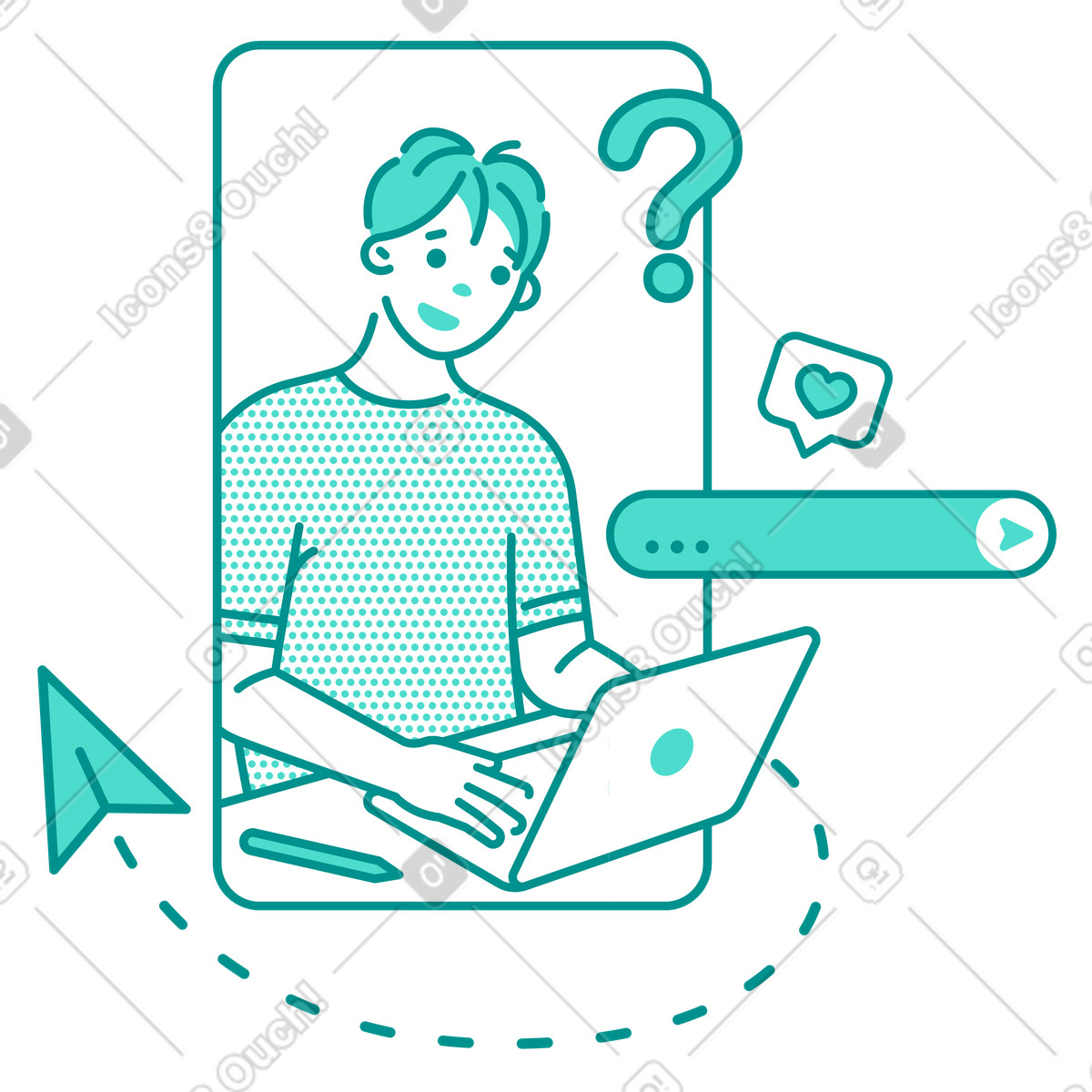 Man using laptop for digital communication illustration in PNG, SVG