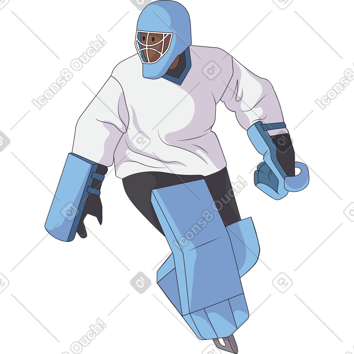 Illustration Hockey goalkeeper in helmet and uniform dans le style Eastwood à télécharger aux formats PNG, SVG