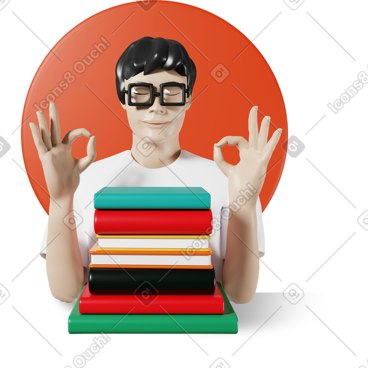 Uomo con libri che danno ok illustrazione in stile 3D Plastic people scarica in PNG, SVG