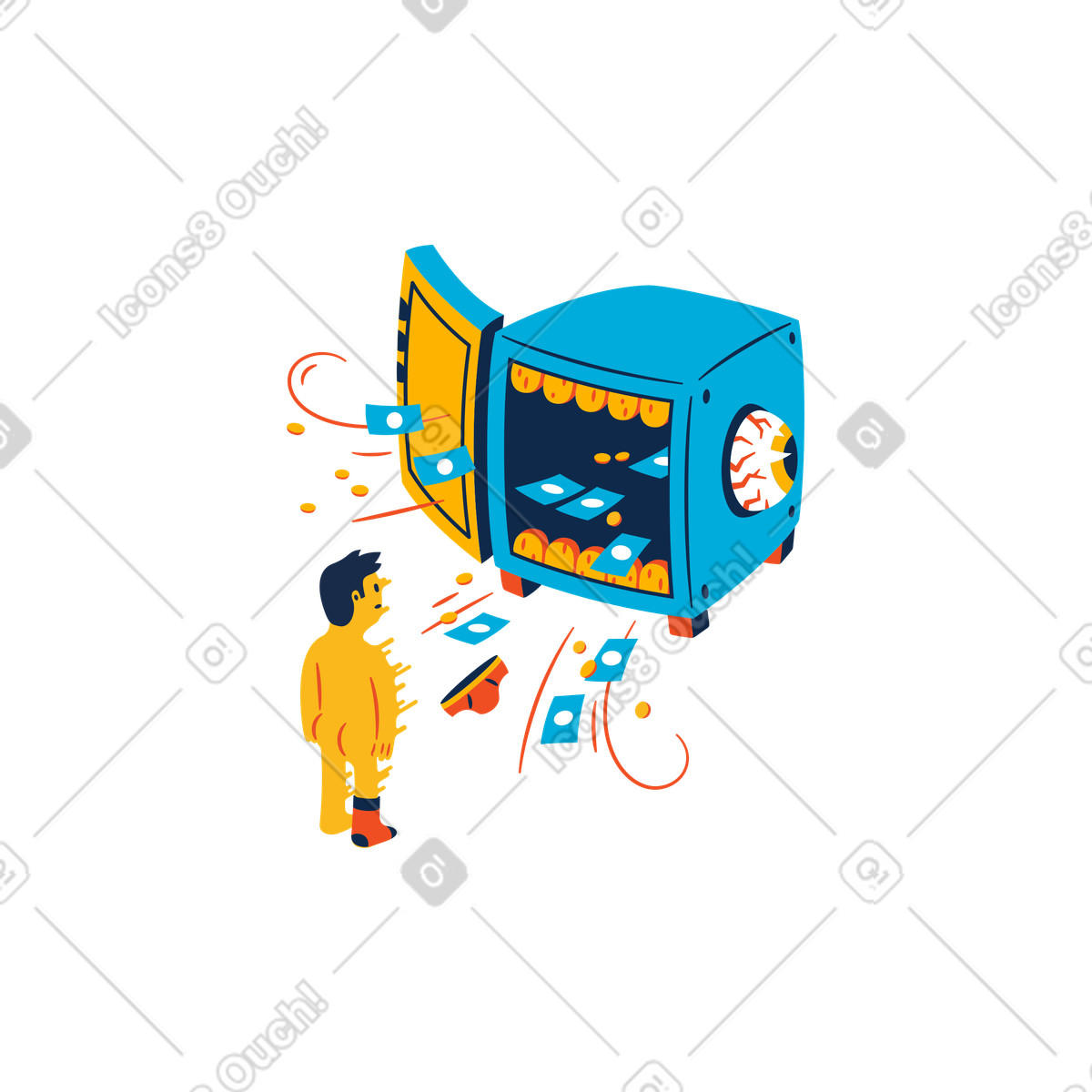 Payment machine sucking in money and underwear illustration Flame style download PNG, SVG