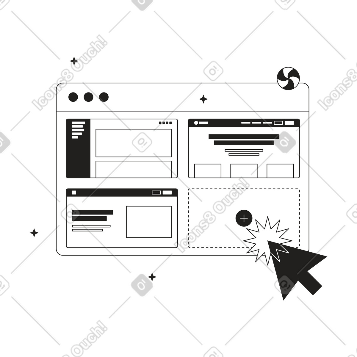 Ilustración Ventana del navegador con barras de pestañas en estilo Tokyo a descargar en PNG y SVG