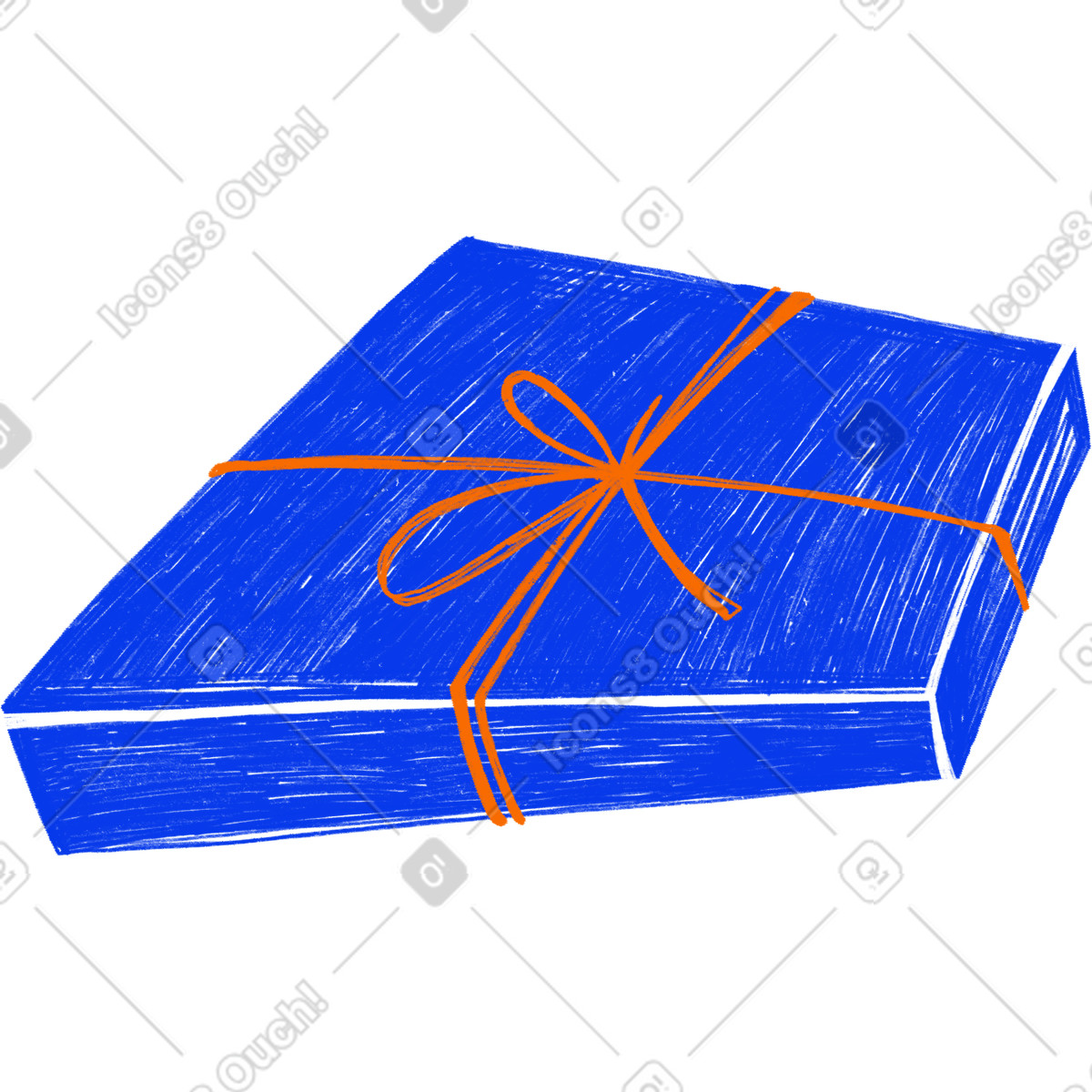 Blue gift box with orange bow illustration in Biro style download in PNG, SVG