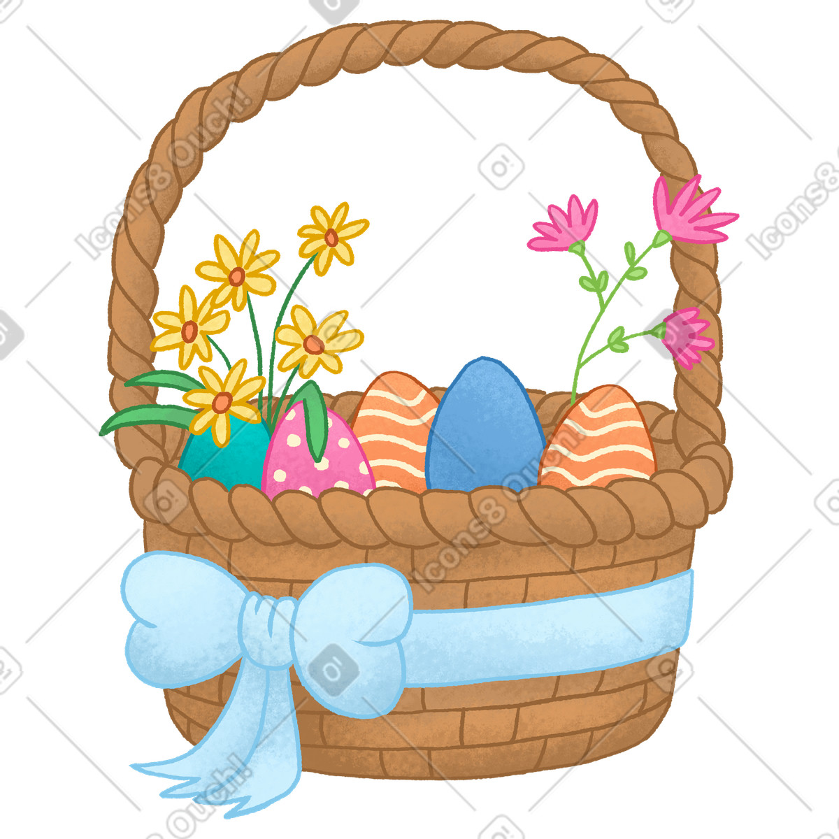 Basket with easter eggs and flowers illustrazione in stile Hue scarica in PNG, SVG
