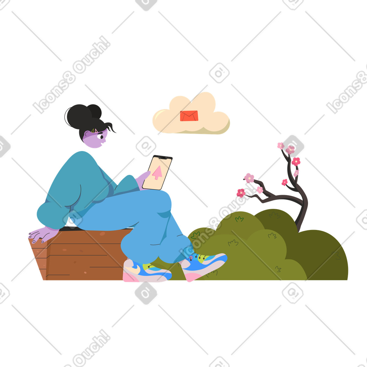 Ilustración User sending cloud message from smartphone, Online chatting or instant messaging en estilo Dizzy a descargar en PNG y SVG