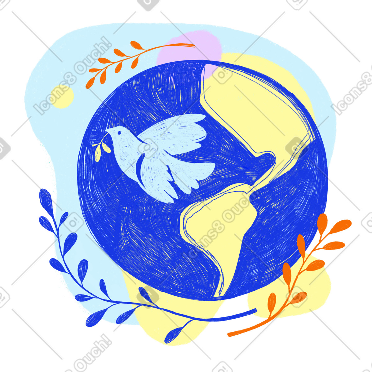 下载 Biro 风格的 Planet earth and the dove as a symbol of peace love between people 插画，支持 PNG、SVG 格式