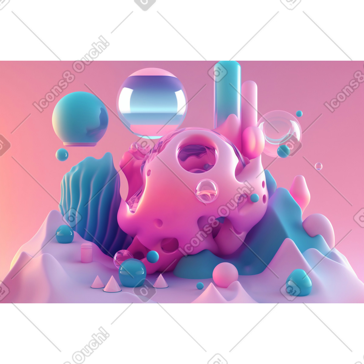 3D abstract landscape composition background illustration in Experimental style download in PNG, SVG