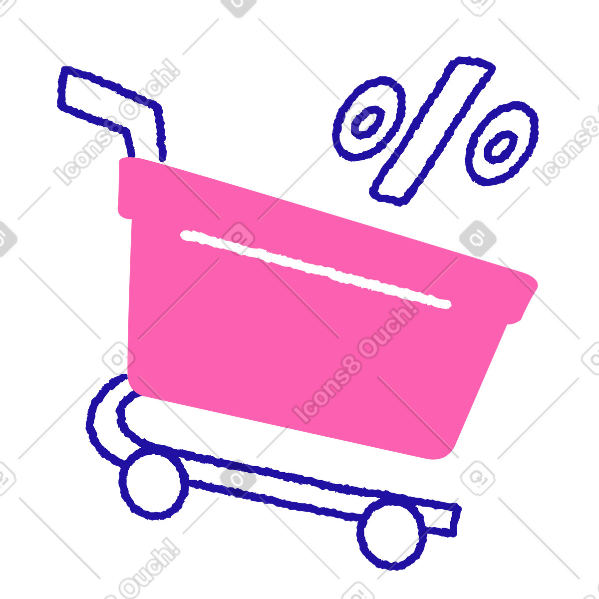 Ilustração de Carrinho compras com placa desconto em no estilo Whimsy para baixar em PNG, SVG