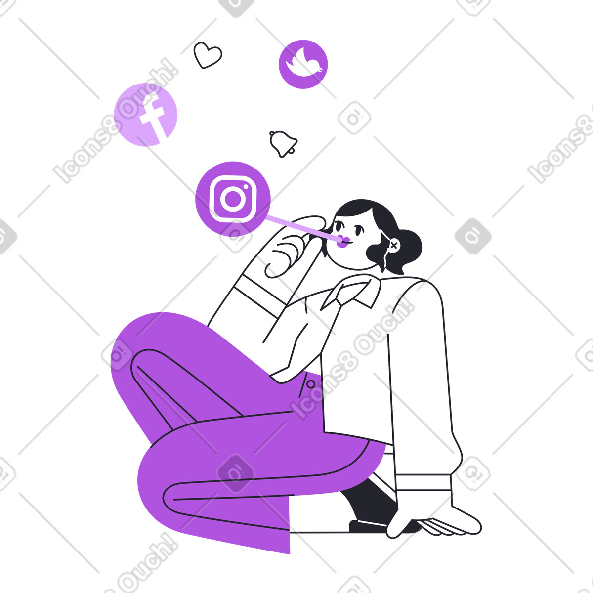 La donna soffia bolle sui social media illustrazione in stile Grapy scarica in PNG, SVG