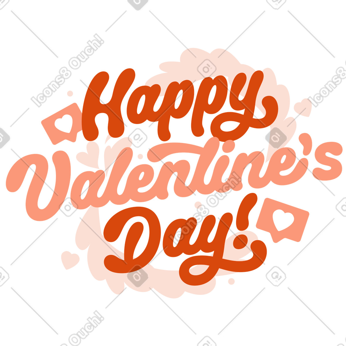 Orange スタイルの Handwritten Valentine greeting with hearts, Romantic card design のイラストをPNG、SVG形式でダウンロード