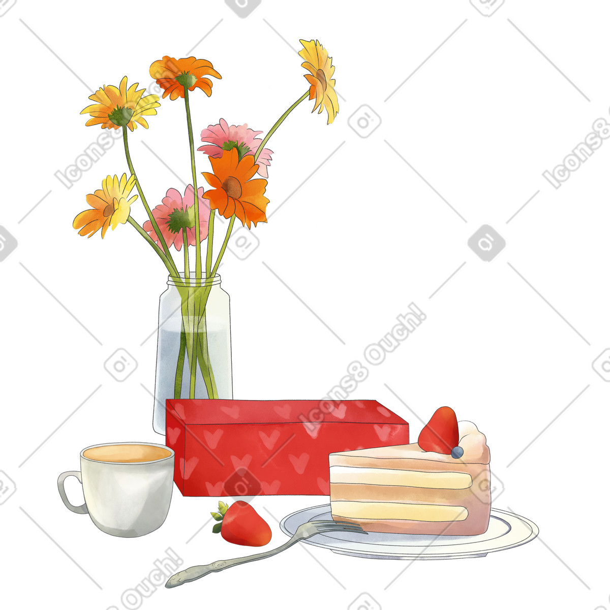 Ilustración Festive still life with flowers en estilo Seasons a descargar en PNG y SVG