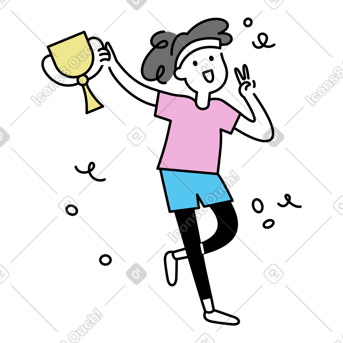 Athlete holding trophy with confetti illustration sports victory celebration clipart GIF PNG