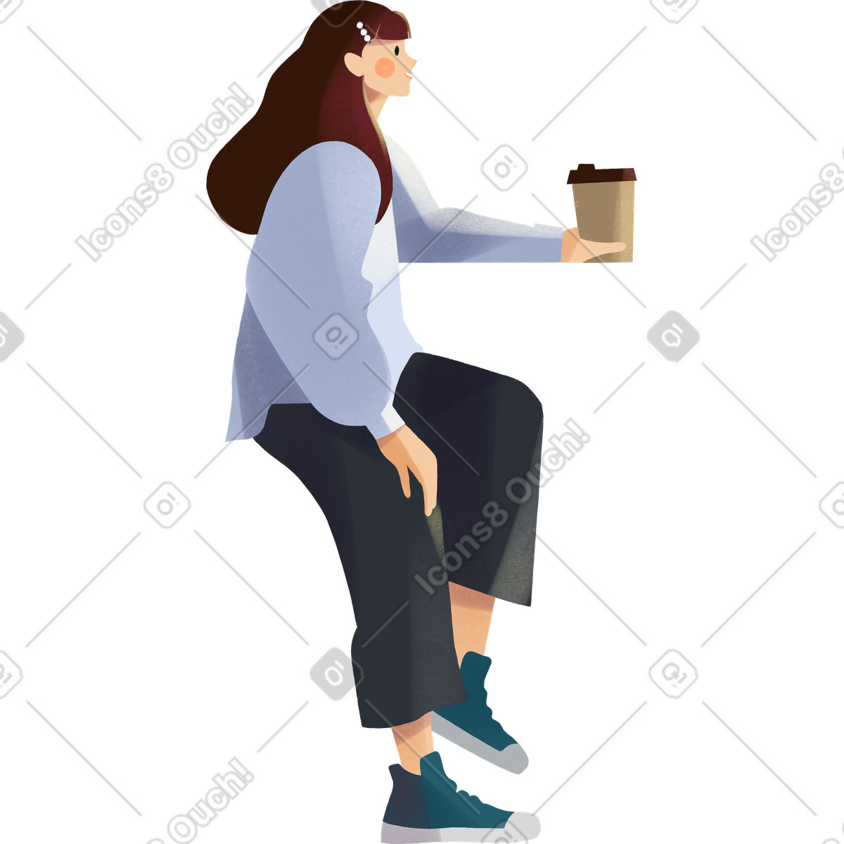 Illustration Young woman sitting and drinking coffee dans le style Shine à télécharger aux formats PNG, SVG