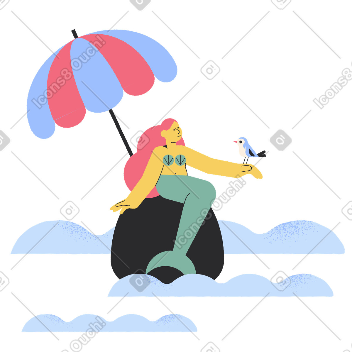 下载 Pablo 风格的 美人鱼在岩石上 插画，支持 PNG、SVG 格式