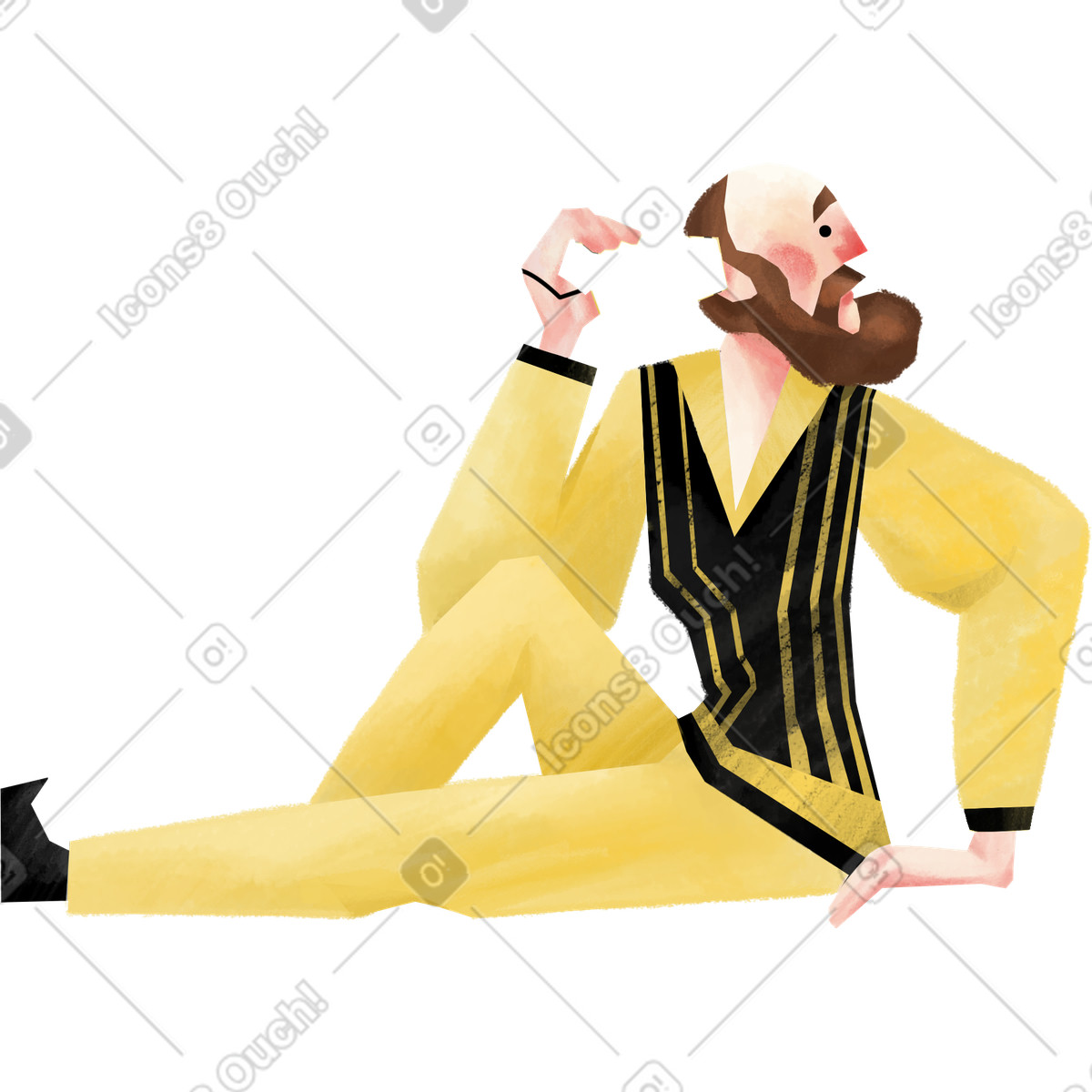Ilustración Sitting bearded person in gold and black retro outfit en estilo Family a descargar en PNG y SVG