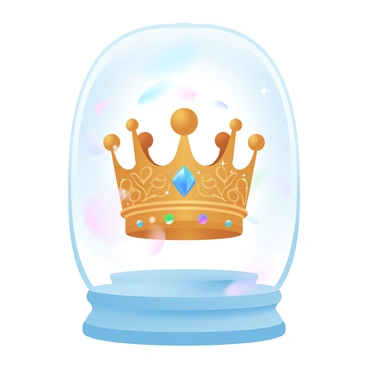 A display case is prominently featuring an elaborate king's crown. The crown is adorned with numerous sparkling jewels in various colors, reflecting light in a brilliant display. The case itself is made of polished glass, providing a clear view of the intricate details of the crown. Soft, gradient pastel colors create a gentle background, enhancing the crown's splendor. Delicate filigree work is visible on the crown, showcasing its craftsmanship. The base of the display case is elegantly designed, adding to the regal appearance of the crown within.
