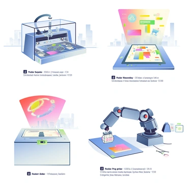 Concept art sketches of futuristic printing technologies
