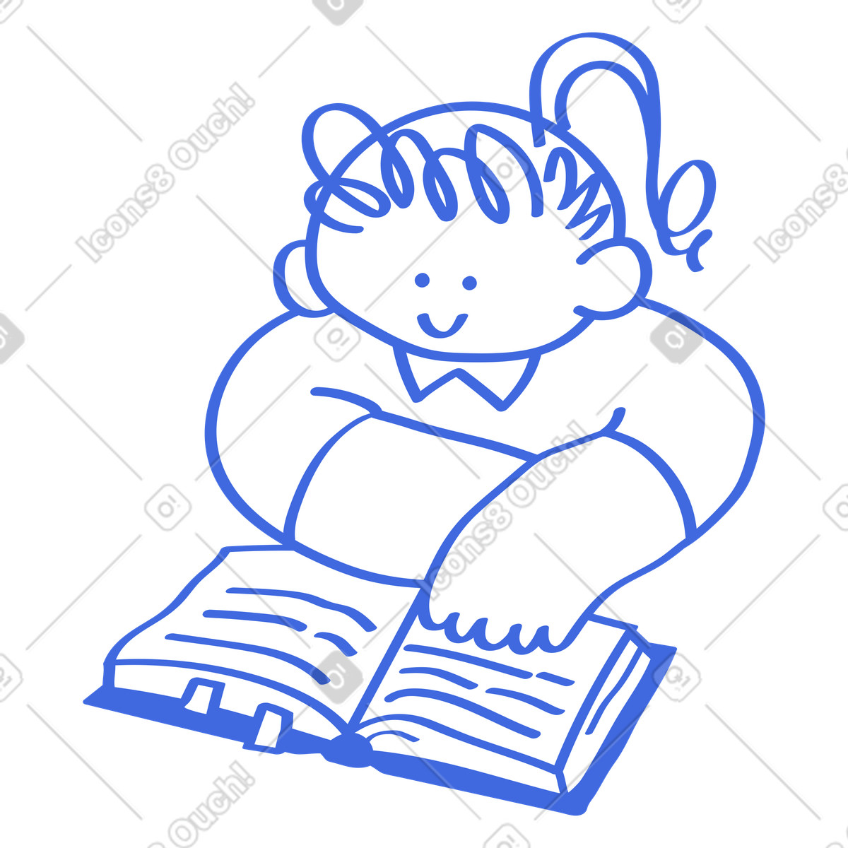 Ballpoint Pen 스타일의 Student reading open book with hand tracing lines and text 일러스트레이션 PNG, SVG 다운로드