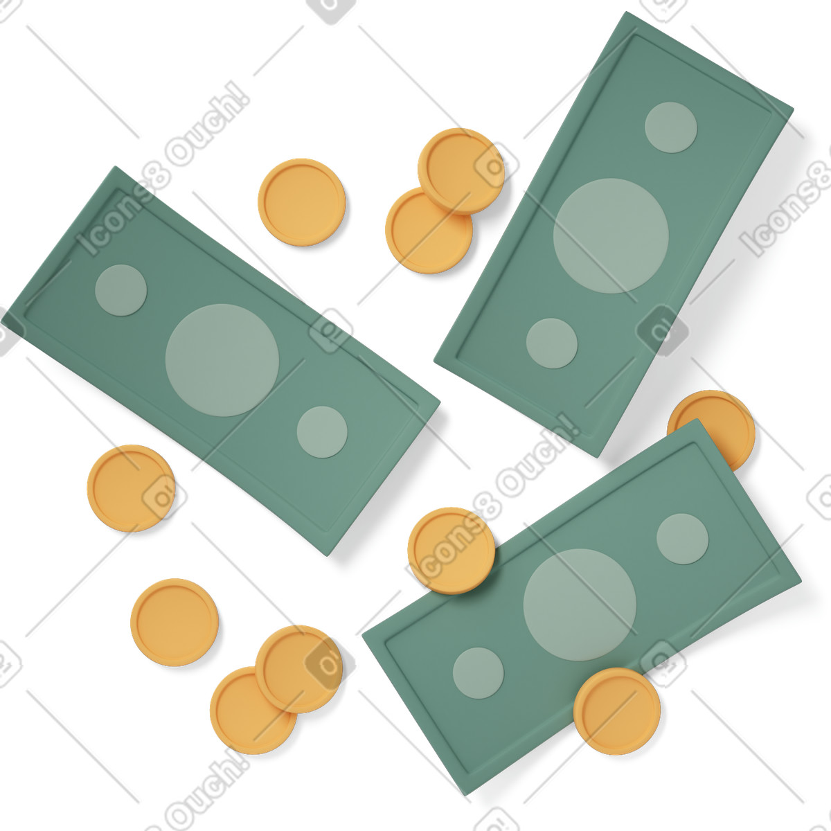 Banknotes with coins illustration in PNG, SVG