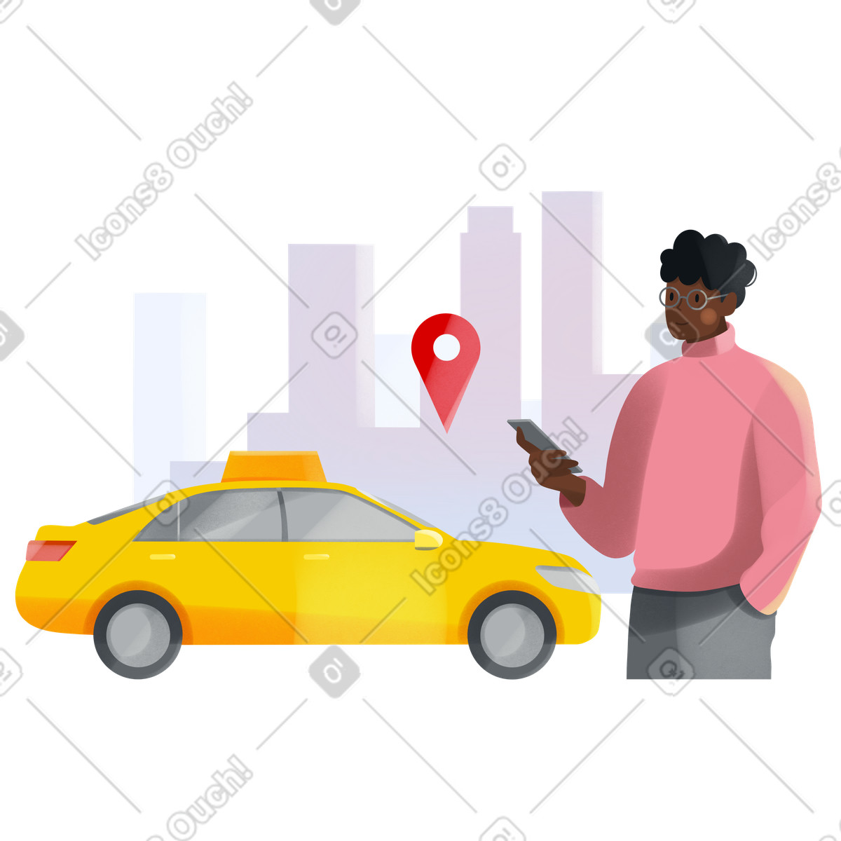 Ilustração de Young man ordering taxi em no estilo Shine para baixar em PNG, SVG