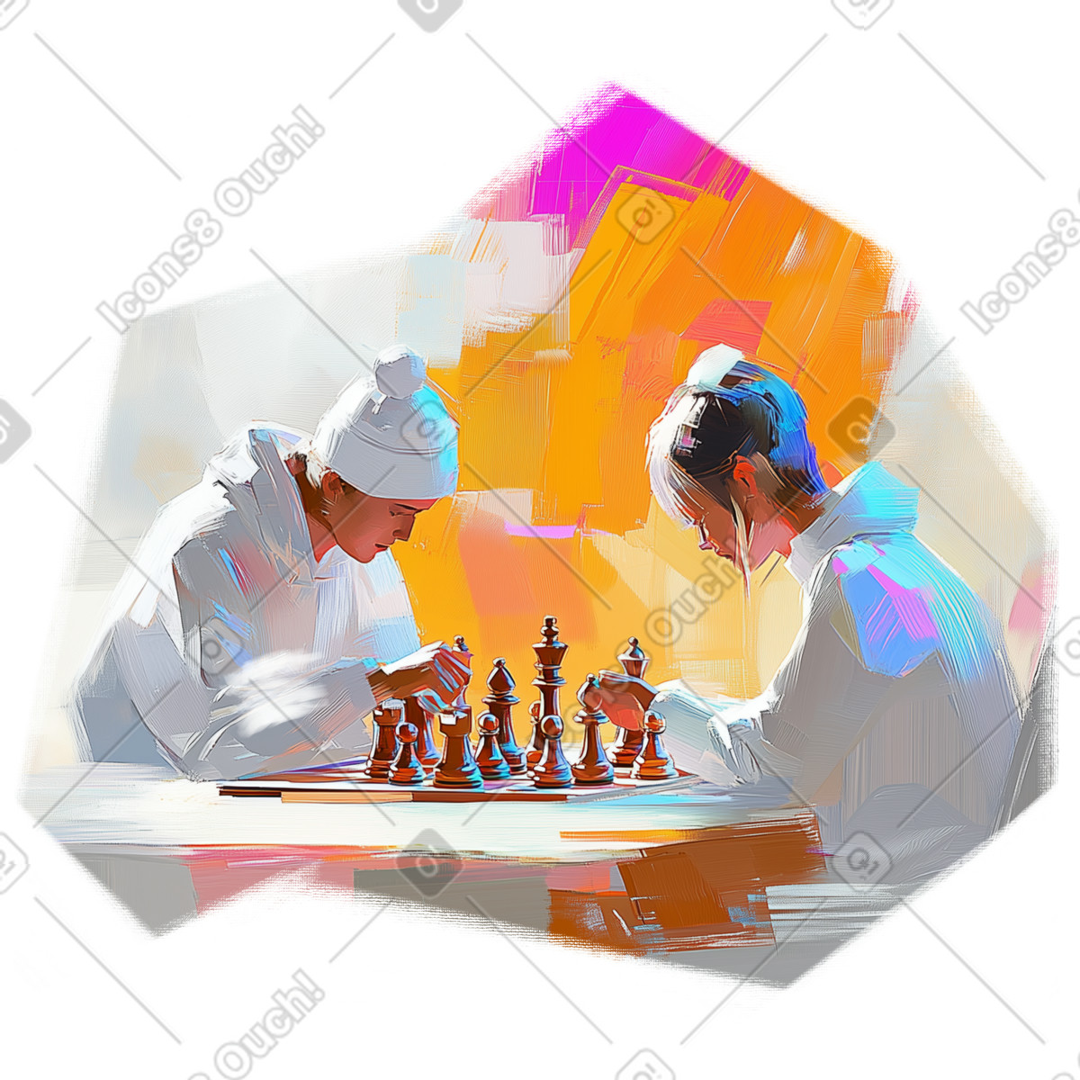 Oil painting of two people playing chess illustration in Pictorial style download in PNG, SVG