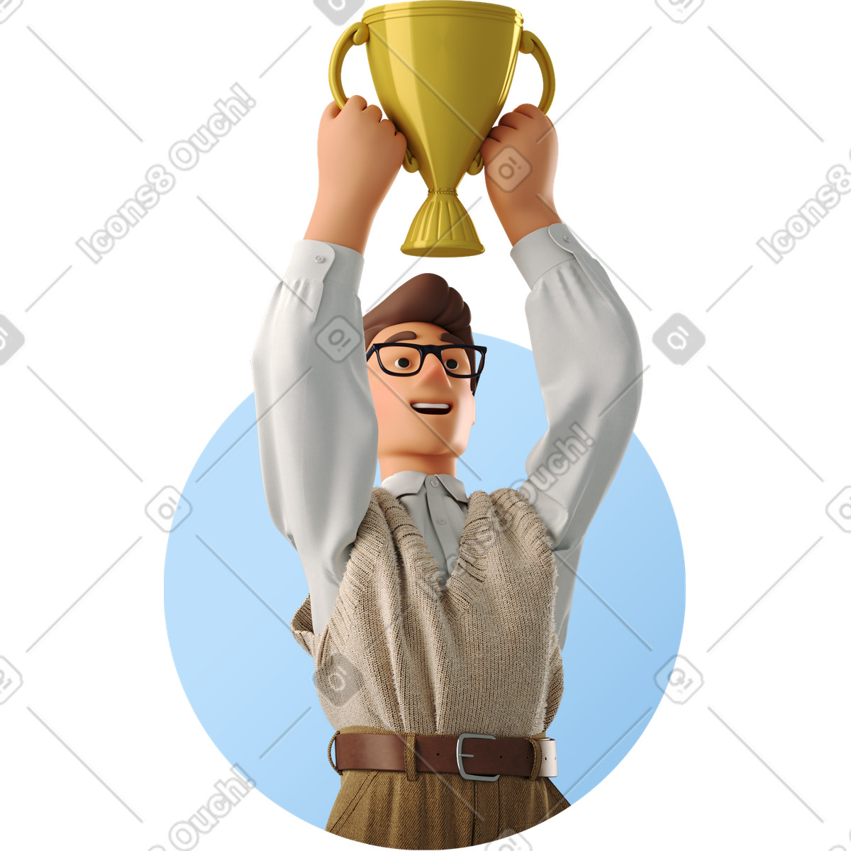 Иллюстрация Man raising cup в стиле 3D Business — скачать в форматах PNG, SVG