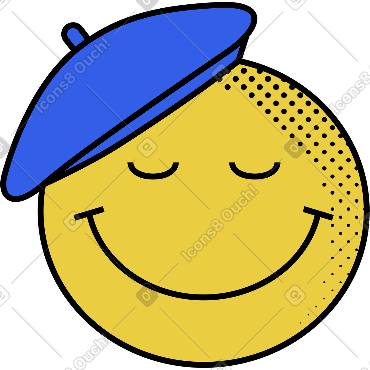 Ilustración Emoji in a beret en estilo Memphis descargar en PNG y SVG