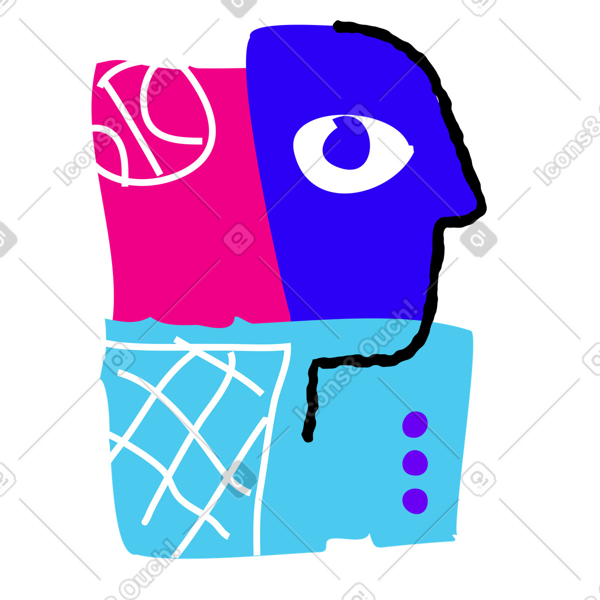 Puzzle スタイルの Surreal geometric portrait with basketball and net, Sports or coaching のイラストをPNG、SVG形式でダウンロード