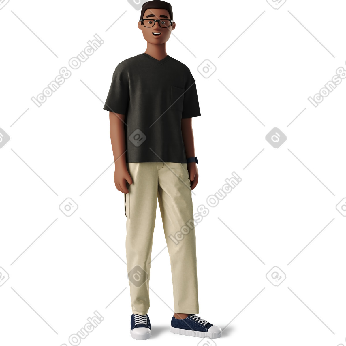 Black man in glasses and casualwear standing illustration clipart vector graphic