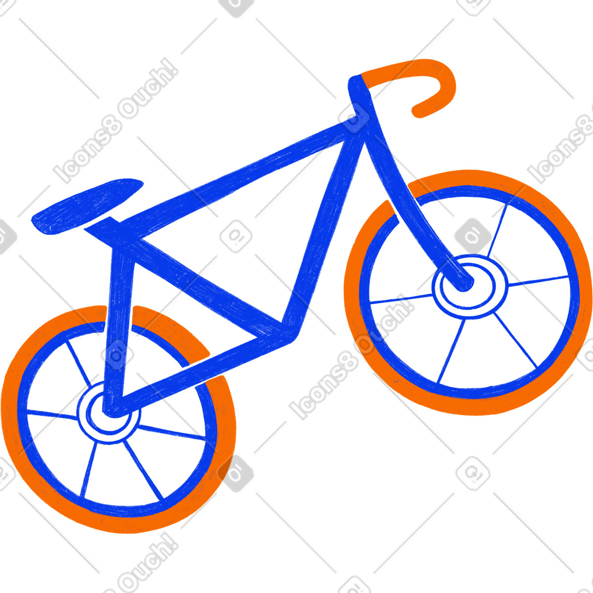 Blue bicycle with orange wheels illustration in Biro style download in PNG, SVG