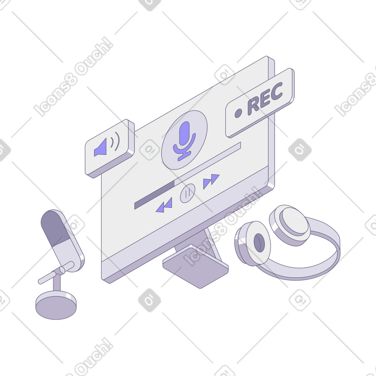 Recording podcast episode at studio illustration in Modul style download in PNG, SVG