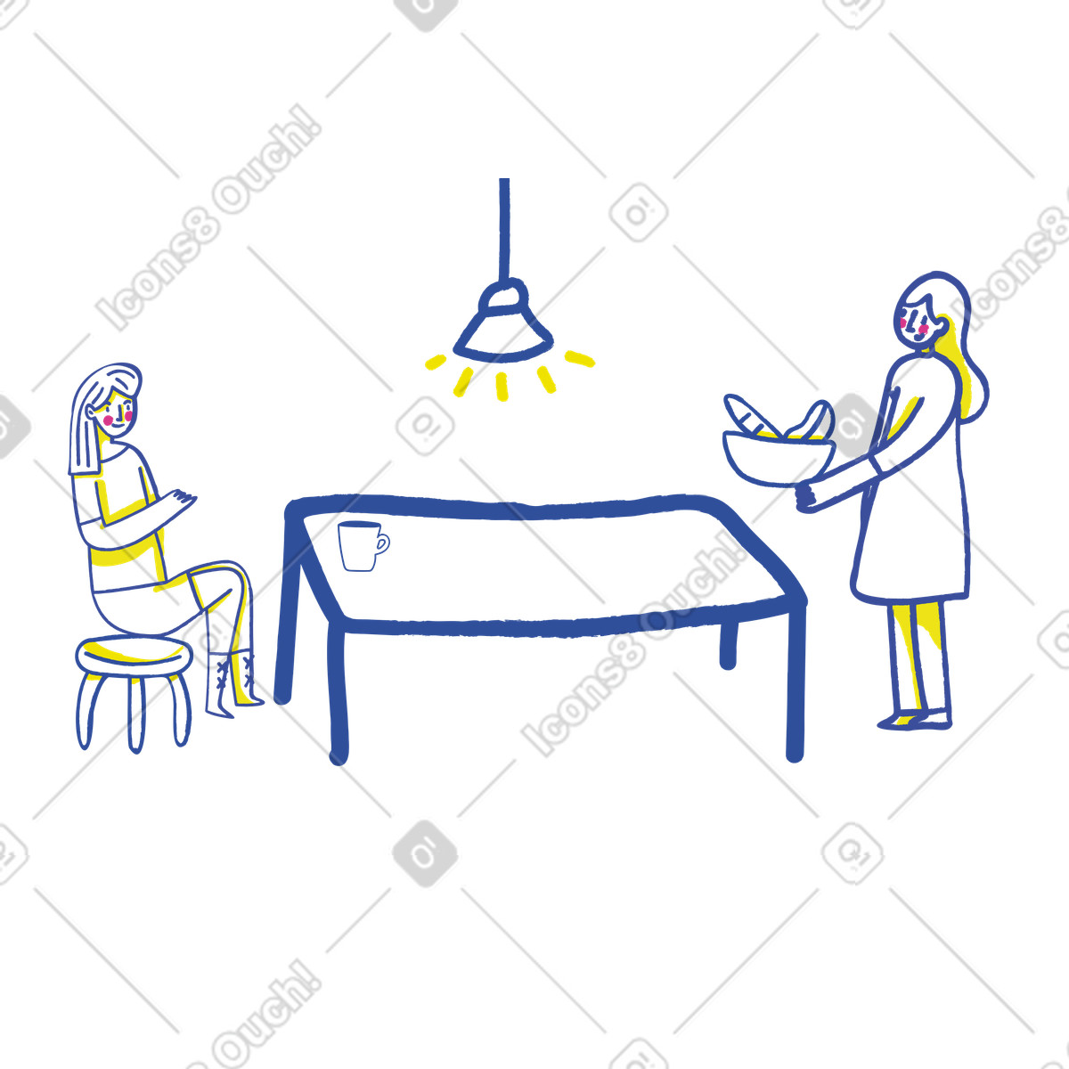 Female friends in the kitchen illustration Lime style download PNG, SVG