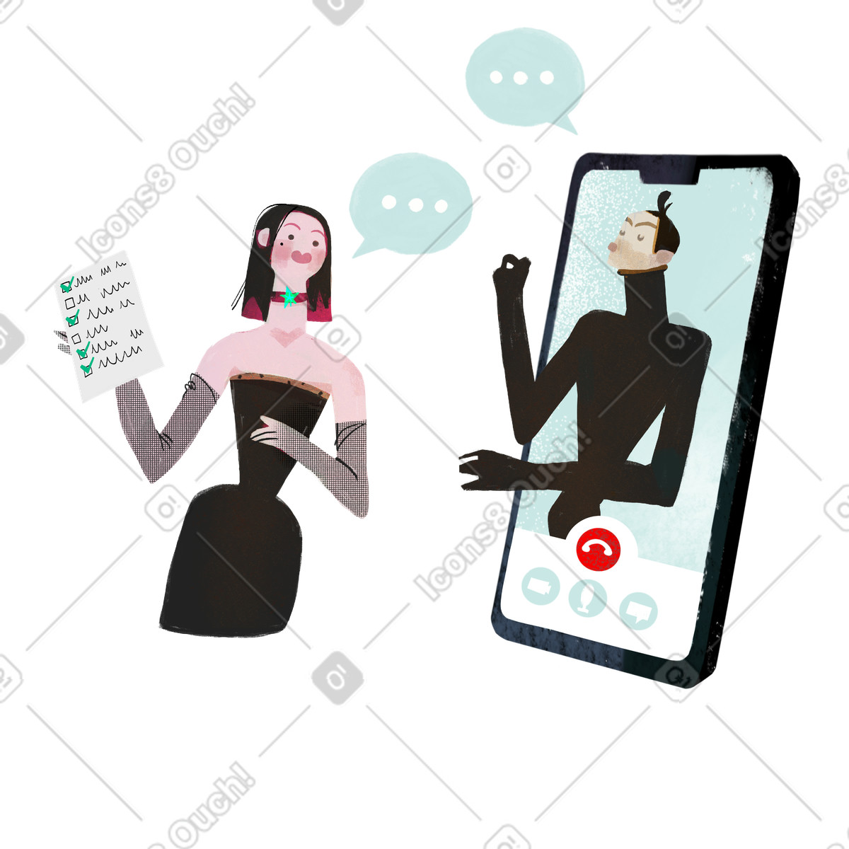 Lavoro a distanza sul telefono illustrazione in stile Fabulous scarica in PNG, SVG