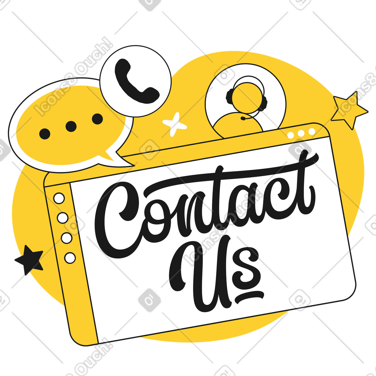 Lettering Contact Us in browser with decoration text illustration Taxi style download PNG, SVG