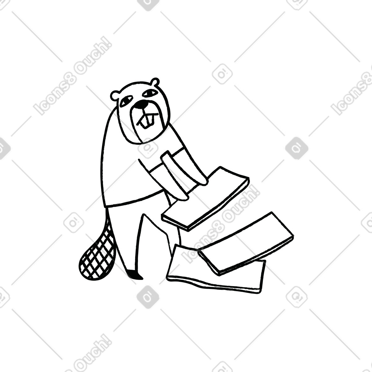 Beaver stacking wooden planks, Construction process concept illustration in Cole style download in PNG, SVG