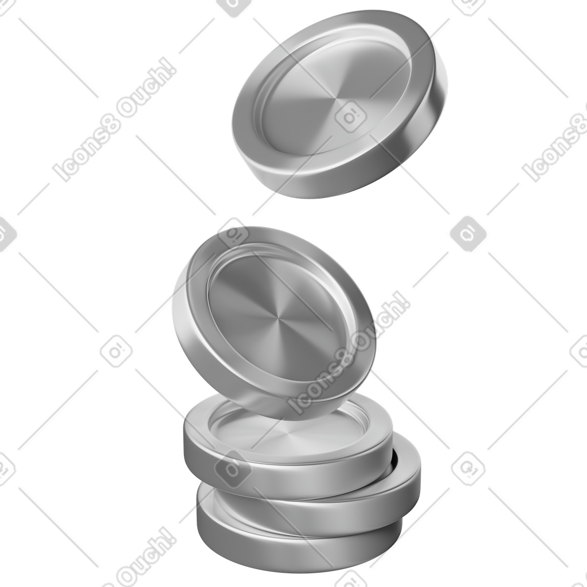 3D Plastic スタイルの Coins falling onto stack symbolizing revenue growth and financial success のイラストをPNG、SVG形式でダウンロード
