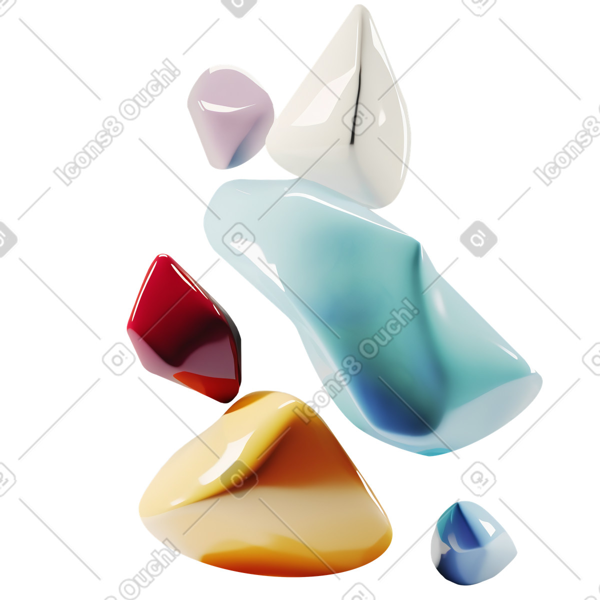 Ilustração de Objetos flutuantes abstratos feitos vidro em no estilo 3D Construction para baixar em PNG, SVG